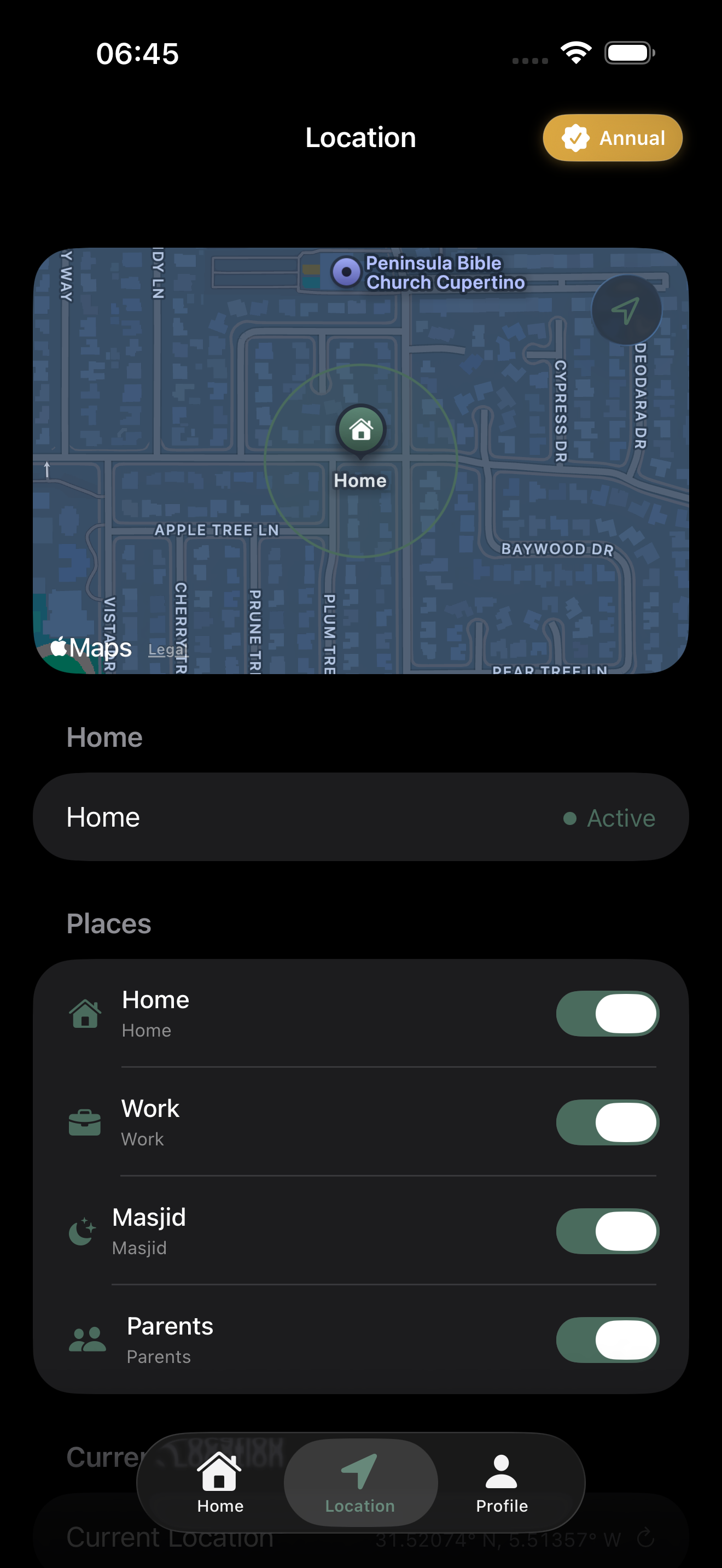 Leaving Home Geofence iOS screenshot